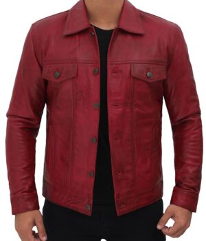 Reddish Maroon Trucker Jacket Mens