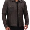 Real Leather Dark Brown Trucker Jacket Mens