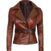 Brown Shearling Moto Jacket Women’s