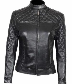 Ellen Black Quilted Leather Slim Fit Jacket Womens