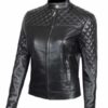 Ellen Black Quilted Leather Slim Fit Jacket Womens