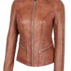 Rachel Fitted Leather Cognac Brown Jacket Women