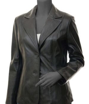 Surry Black Lambskin Leather Blazer Jacket Womens