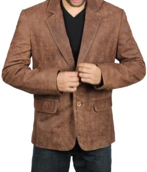 Mens Brown Leather Blazer Jacket