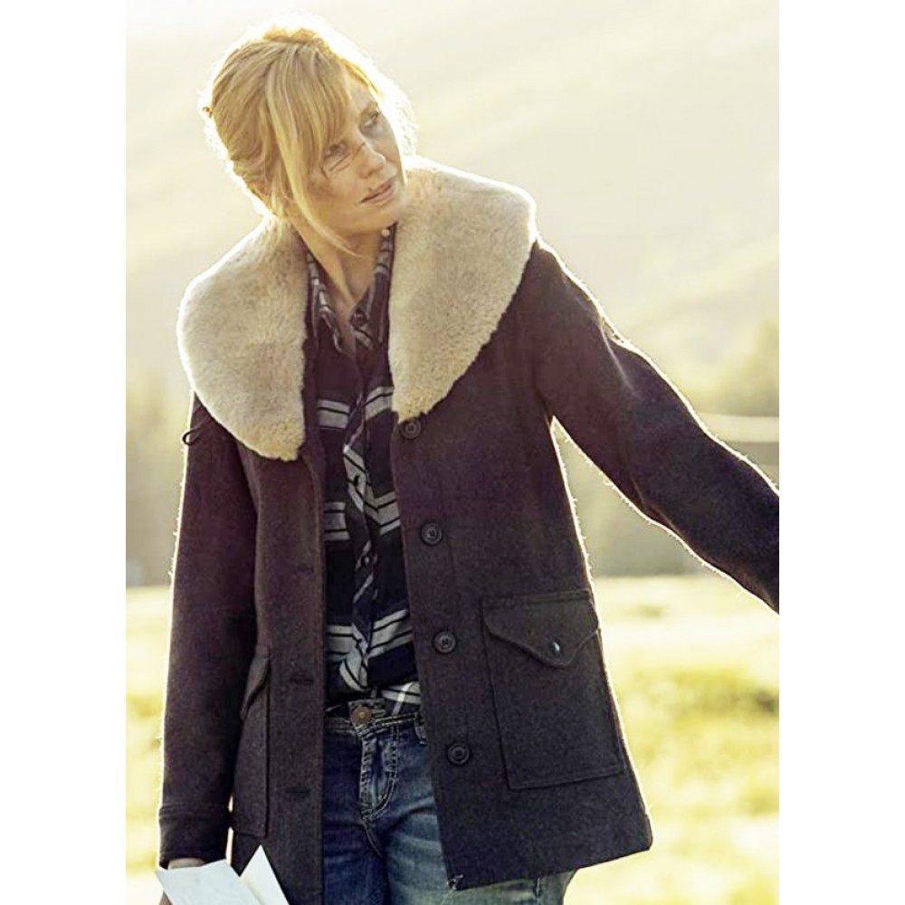 Yellowstone Kelly Reilly Shearling Wool Coat Yellowstone Kelly Reilly Shearling Wool Coat