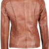 Womens Lambskin Leather Cognac Brown Fitted Jacket