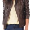 LEATHER FARM Women's Lambskin Leather Bomber Biker Jacket