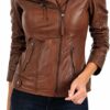 LEATHER FARM Women's Lambskin Leather Bomber Biker Jacket