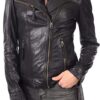 LEATHER FARM Women's Lambskin Leather Bomber Biker Jacket