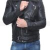 Belted Rider Mens Asymmetrical Black Real Leather Jacket