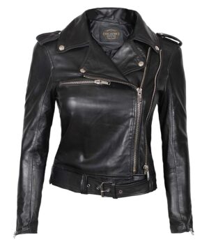 Dolores Womens Asymmetrical Lambskin leather Jacket