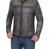 Garcia Mens Cafe Racer Distressed Grey Leather Jacket
