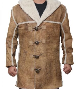Mens Bohannon Distressed Windbreaker Toggle Closure Suede Shearling Coat