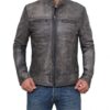 Garcia Mens Cafe Racer Distressed Grey Leather Jacket
