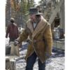 Mens Bohannon Distressed Windbreaker Toggle Closure Suede Shearling Coat