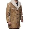 Mens Bohannon Distressed Windbreaker Toggle Closure Suede Shearling Coat