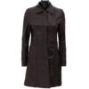 Prato Hooded Dark Brown Faux Fur Collar Leather Coat Womens