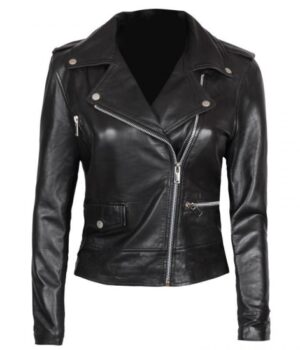Amber Asymmetrical Black Biker Jacket Women