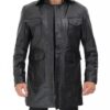 Shelby Mens Four Pocket Black Leather Shearling Lined Coat