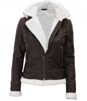 Mary Dark Brown Fur Lined Leather Jacket Womens