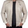 Mens White Bomber Lambskin Leather Jacket