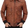 Howard Tan Leather Distressed Bomber Jacket