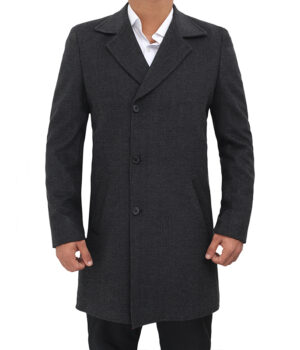 Martin Single Breasted Mens Black Wool Coat