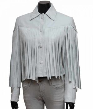 Ferris Vintage White Women Leather Fringe Jacket