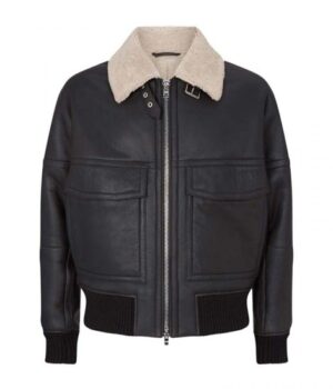 Bernard Black Shearling Bomber Jacket Mens