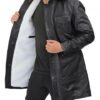 Shelby Mens Four Pocket Black Leather Shearling Lined Coat