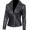 Womens Asymmetrical Black Lambskin Leather Moto Jacket