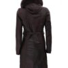 Prato Hooded Dark Brown Faux Fur Collar Leather Coat Womens