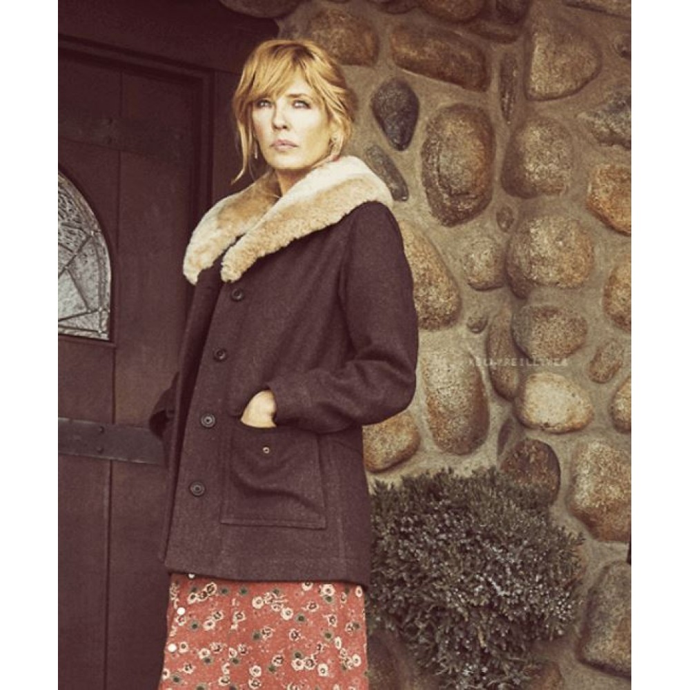 Yellowstone Kelly Reilly Shearling Wool Coat Yellowstone Kelly Reilly Shearling Wool Coat