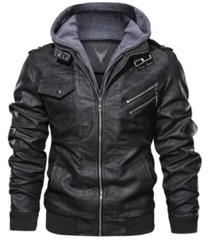Ferndale Black Hooded Bomber Leather Jacket
