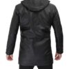 Devine Mens Black Leather Hooded Coat