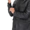 Shelby Mens Four Pocket Black Leather Shearling Lined Coat