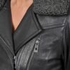Lois Womens Fur Collar Black Leather Belted Jacket
