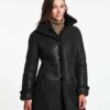 Maura Black Leather Long Shearling Coat Womens