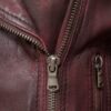 Womens Lamsbkin Leather Quilted Burgundy Moto Jacket