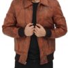 Howard Tan Leather Distressed Bomber Jacket