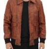 Howard Tan Leather Distressed Bomber Jacket