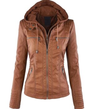 Hawera Brown Cafe Racer Womens Hooded Leather Jacket