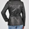 Lois Womens Fur Collar Black Leather Belted Jacket