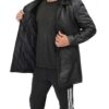 Devine Mens Black Leather Hooded Coat