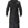 Gravel Mens Black Long Leather Hooded Coat Gravel Mens Black Long Leather Hooded Coat