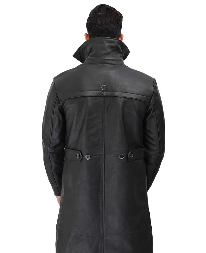 Gravel Mens Black Long Leather Hooded Coat Gravel Mens Black Long Leather Hooded Coat