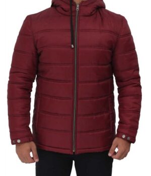 Simmons Maroon Puffer Jacket With Hood Mens