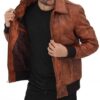 Howard Tan Leather Distressed Bomber Jacket