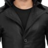 Gravel Mens Black Long Leather Hooded Coat Gravel Mens Black Long Leather Hooded Coat