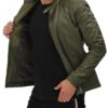 Fano Mens Olive Green Leather Biker Jacket Fano Mens Olive Green Leather Biker Jacket